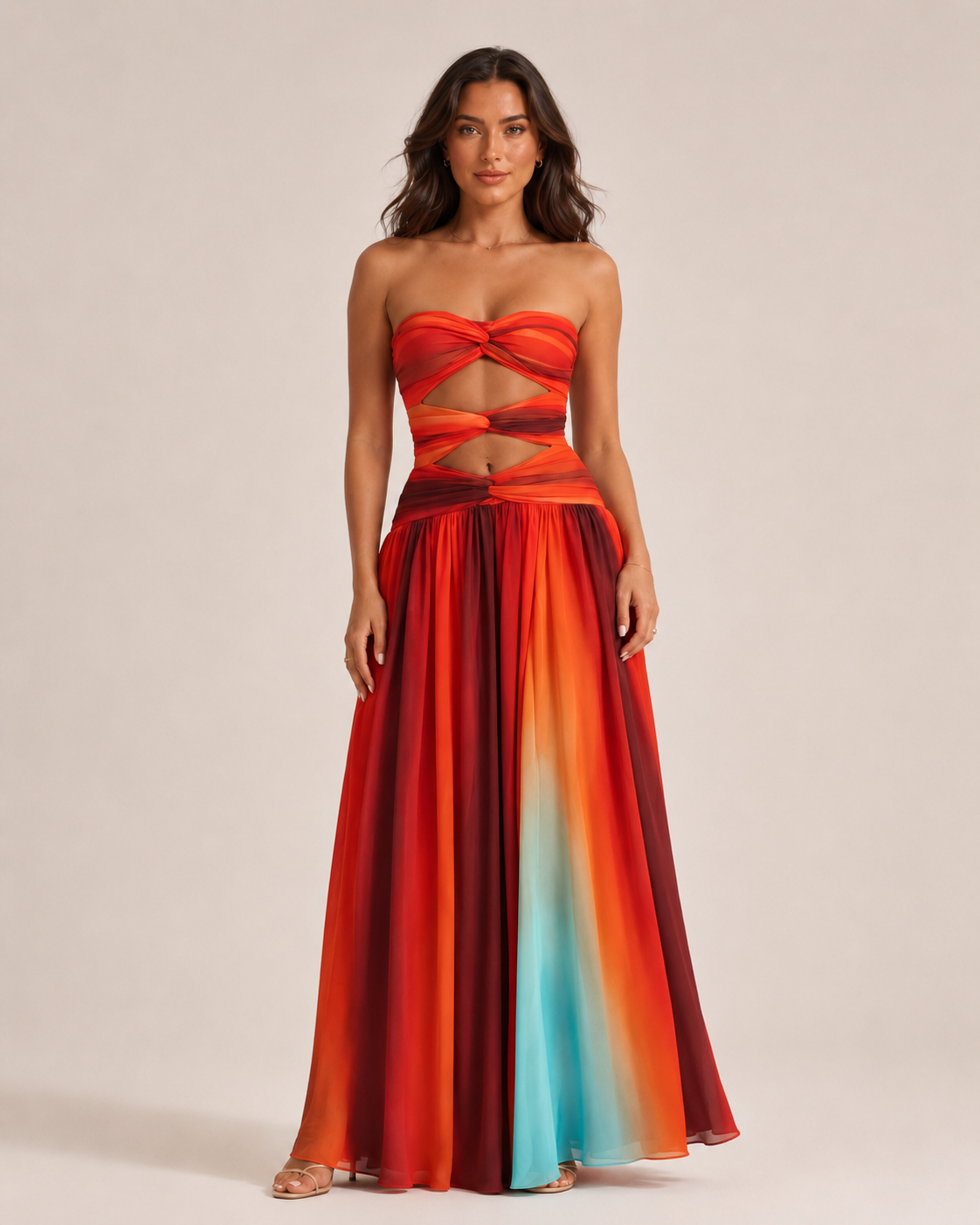 Marente - Bandeau Maxi-jurk met Cut-outs en Kleurverloop