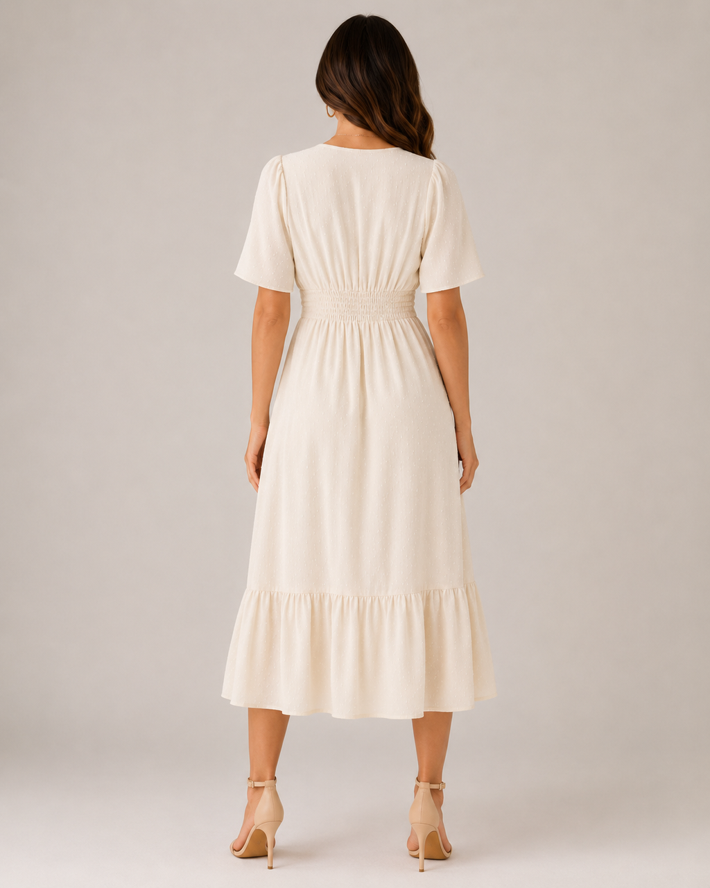 Marjolijn - Midi-jurk met V-hals en Tailleaccent