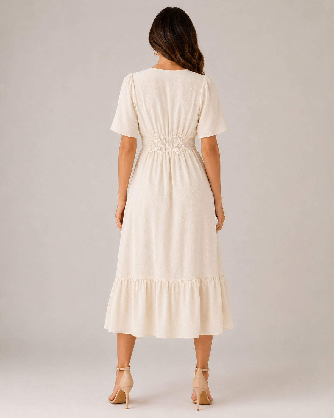 Marjolijn - Midi-jurk met V-hals en Tailleaccent