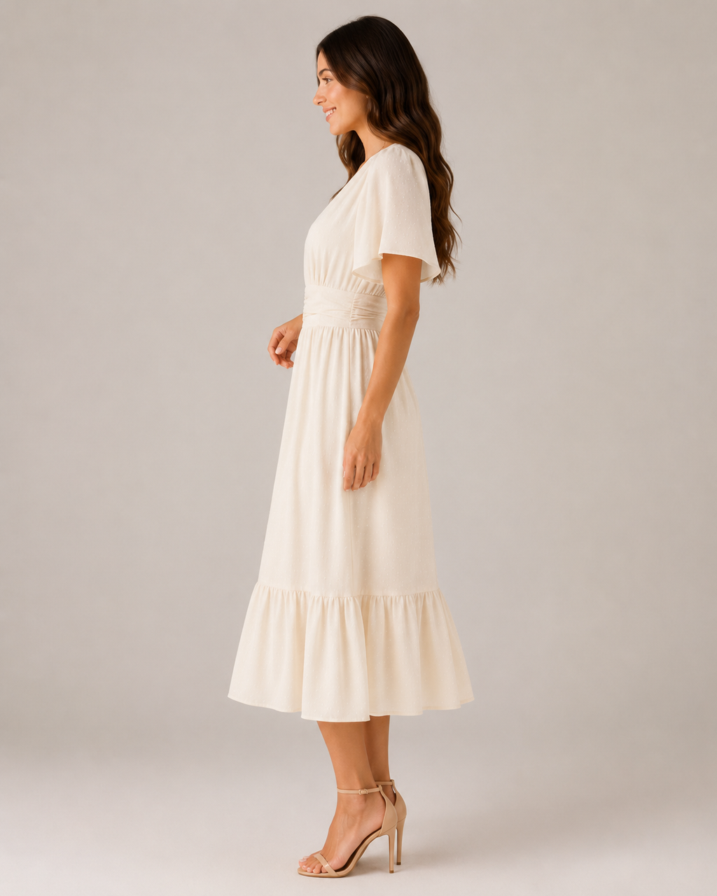Marjolijn - Midi-jurk met V-hals en Tailleaccent