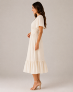 Marjolijn - Midi-jurk met V-hals en Tailleaccent