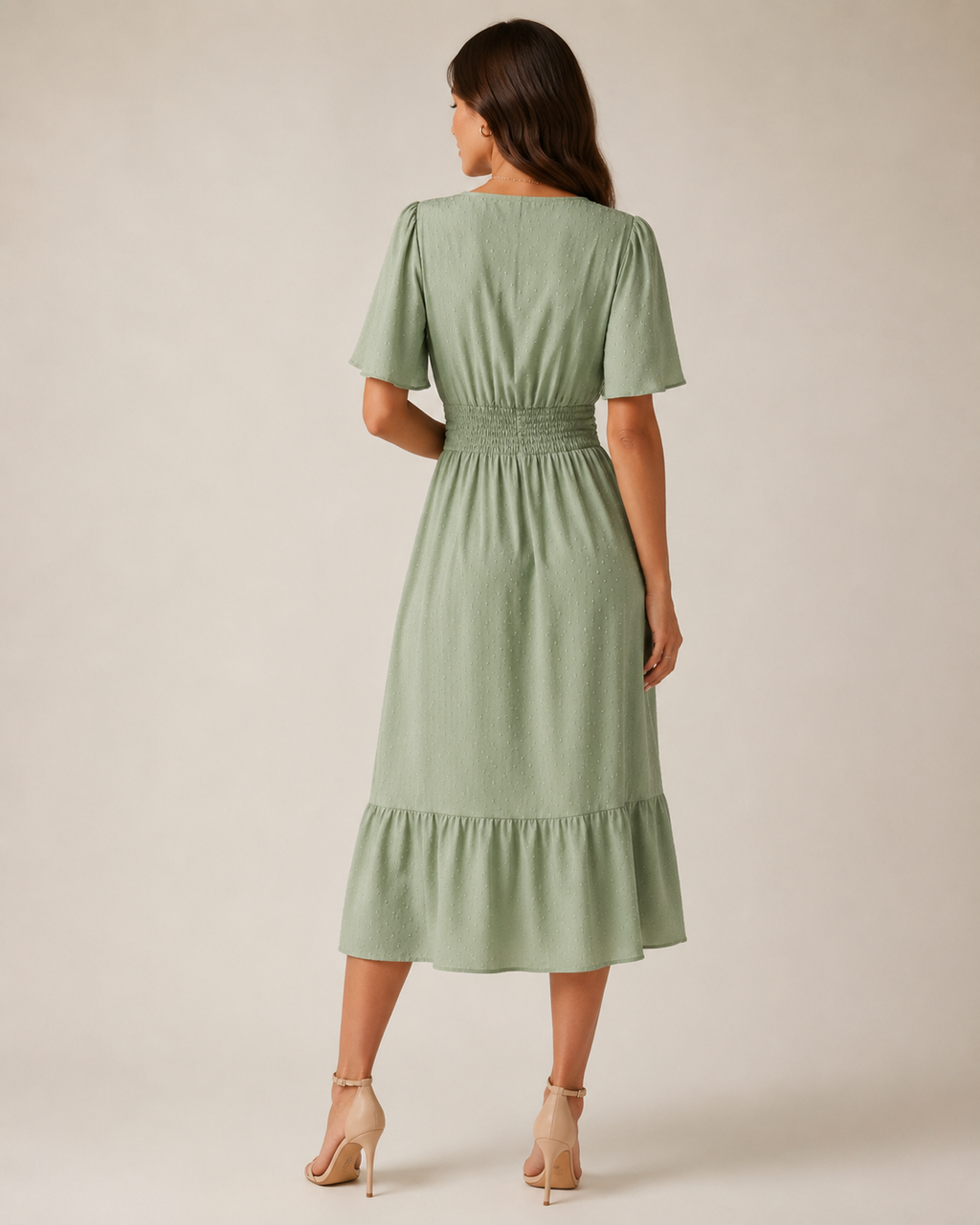 Marjolijn - Midi-jurk met V-hals en Tailleaccent