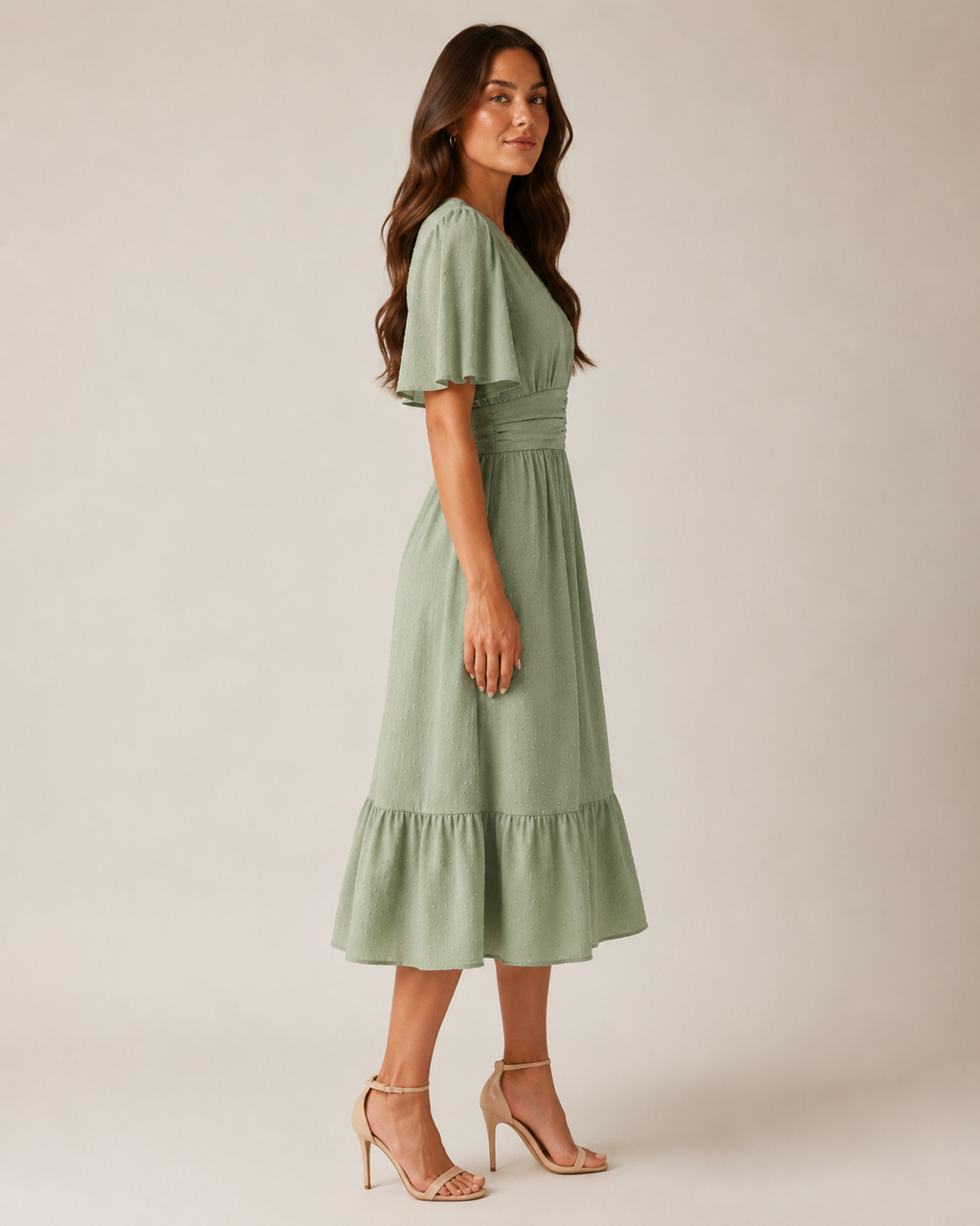 Marjolijn - Midi-jurk met V-hals en Tailleaccent