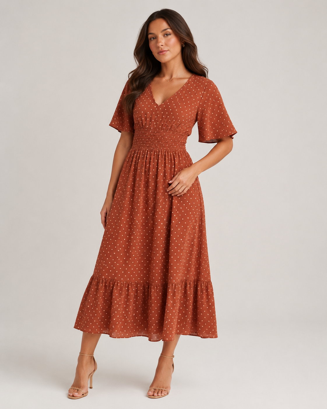 Marjolijn - Midi-jurk met V-hals en Tailleaccent