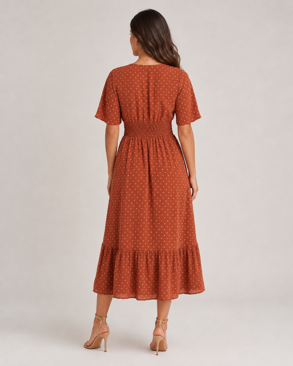 Marjolijn - Midi-jurk met V-hals en Tailleaccent