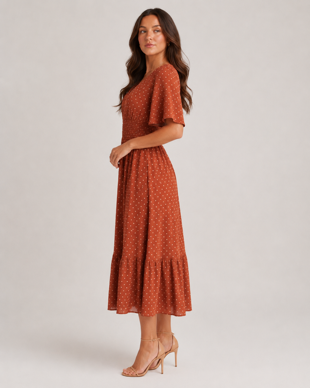 Marjolijn - Midi-jurk met V-hals en Tailleaccent