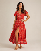 Marlot - Boho Maxi-jurk met Wikkel-Look en Hoge Split