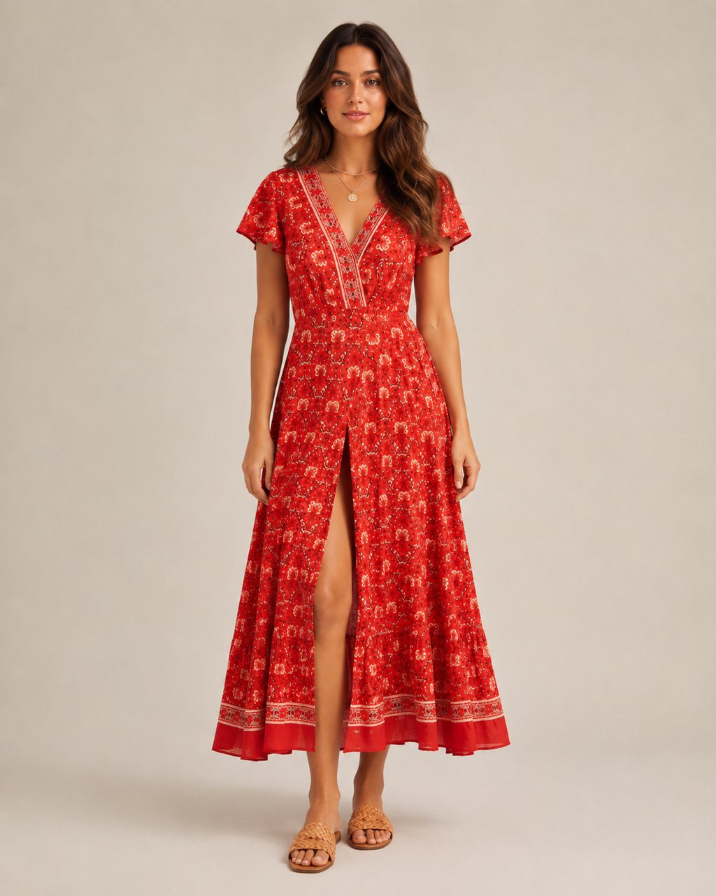 Marlot - Boho Maxi-jurk met Wikkel-Look en Hoge Split