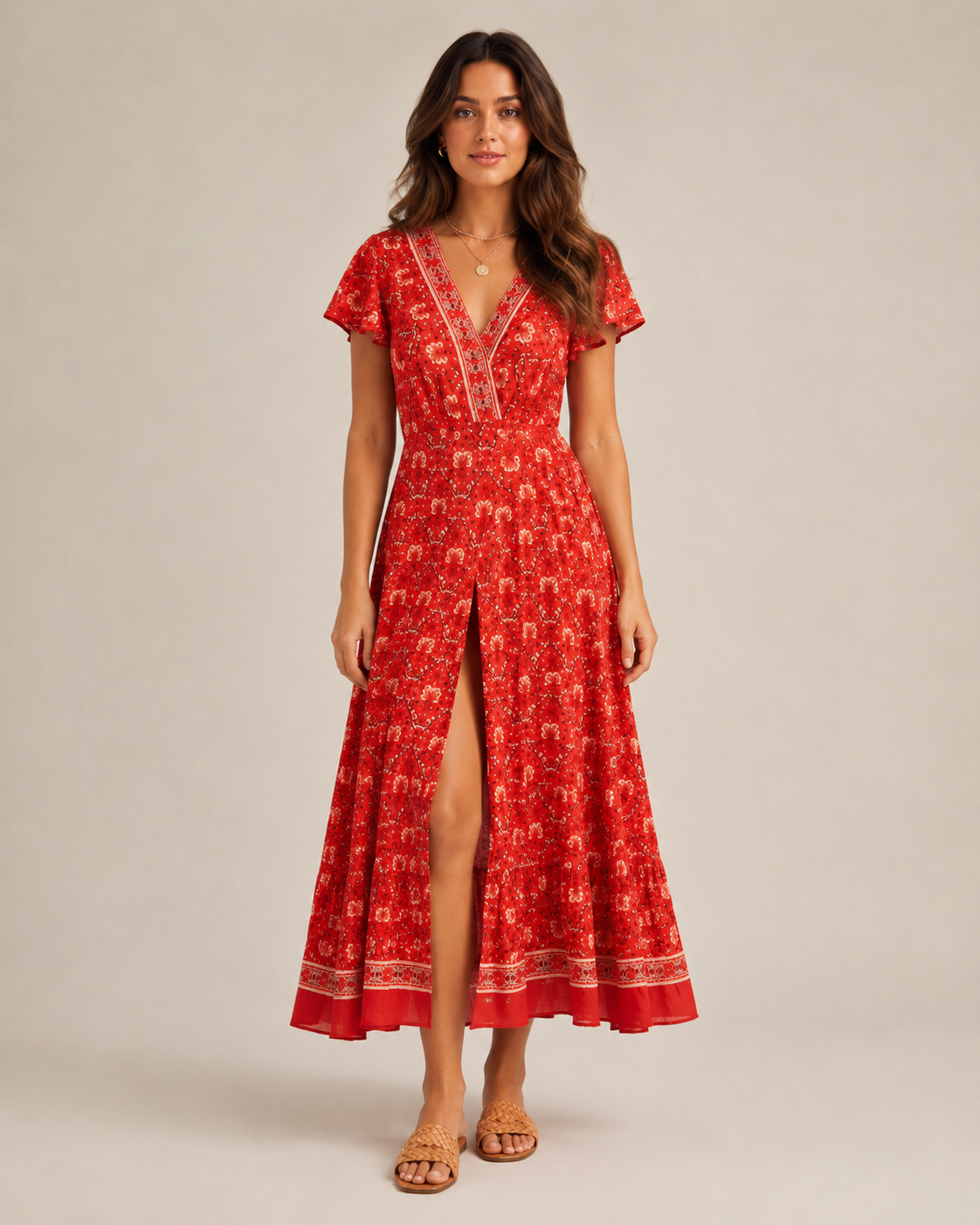 Marlot - Boho Maxi-jurk met Wikkel-Look en Hoge Split