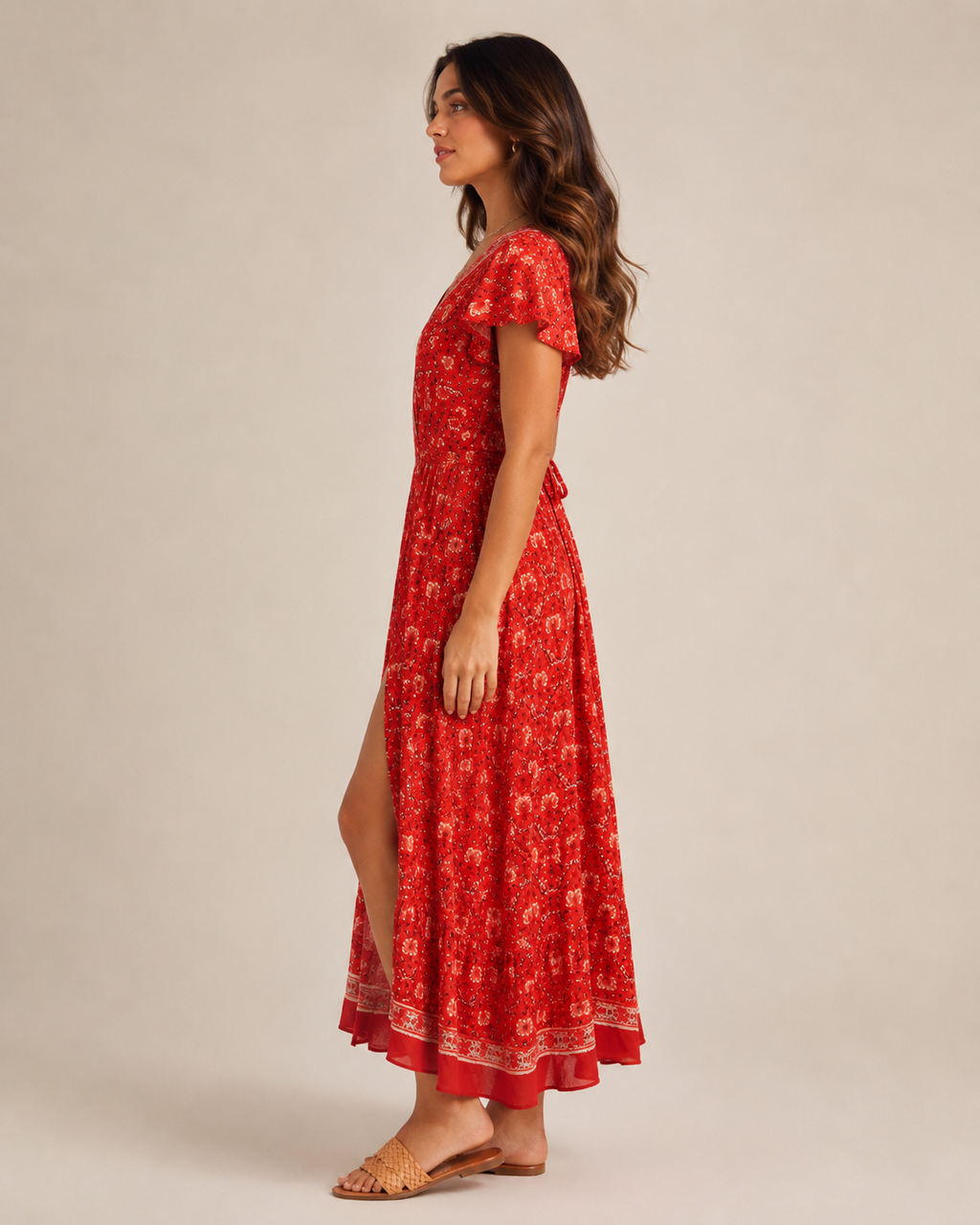 Marlot - Boho Maxi-jurk met Wikkel-Look en Hoge Split
