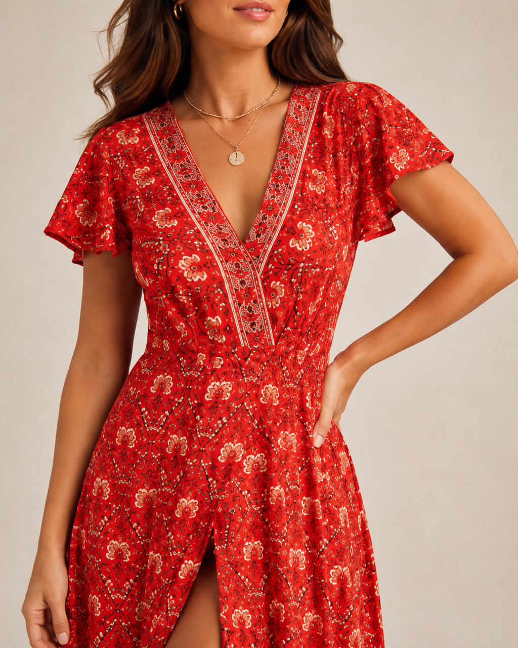 Marlot - Boho Maxi-jurk met Wikkel-Look en Hoge Split