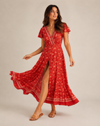 Marlot - Boho Maxi-jurk met Wikkel-Look en Hoge Split