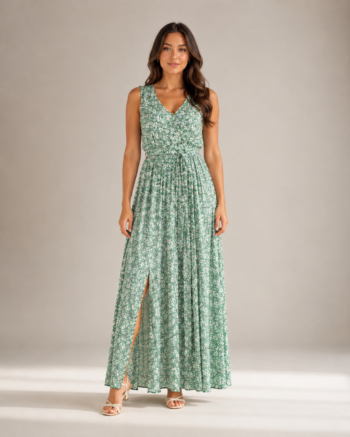 Maren - Mouwloze Maxi-jurk met Bloemenprint en Split