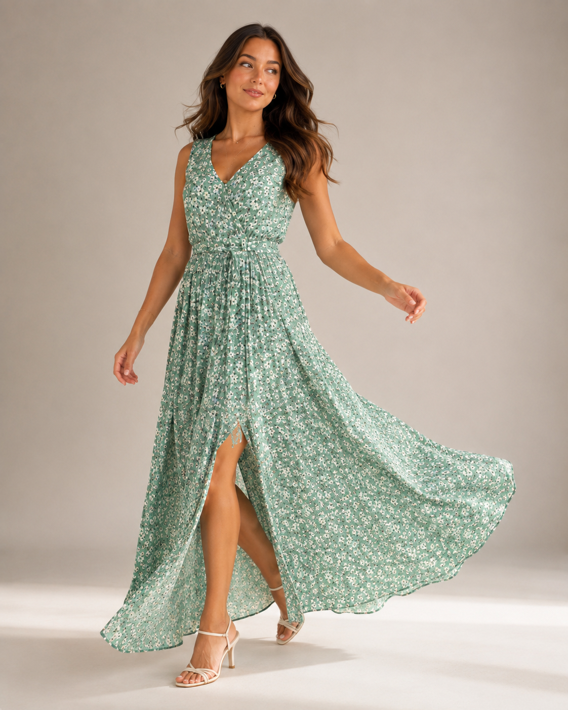 Maren - Mouwloze Maxi-jurk met Bloemenprint en Split