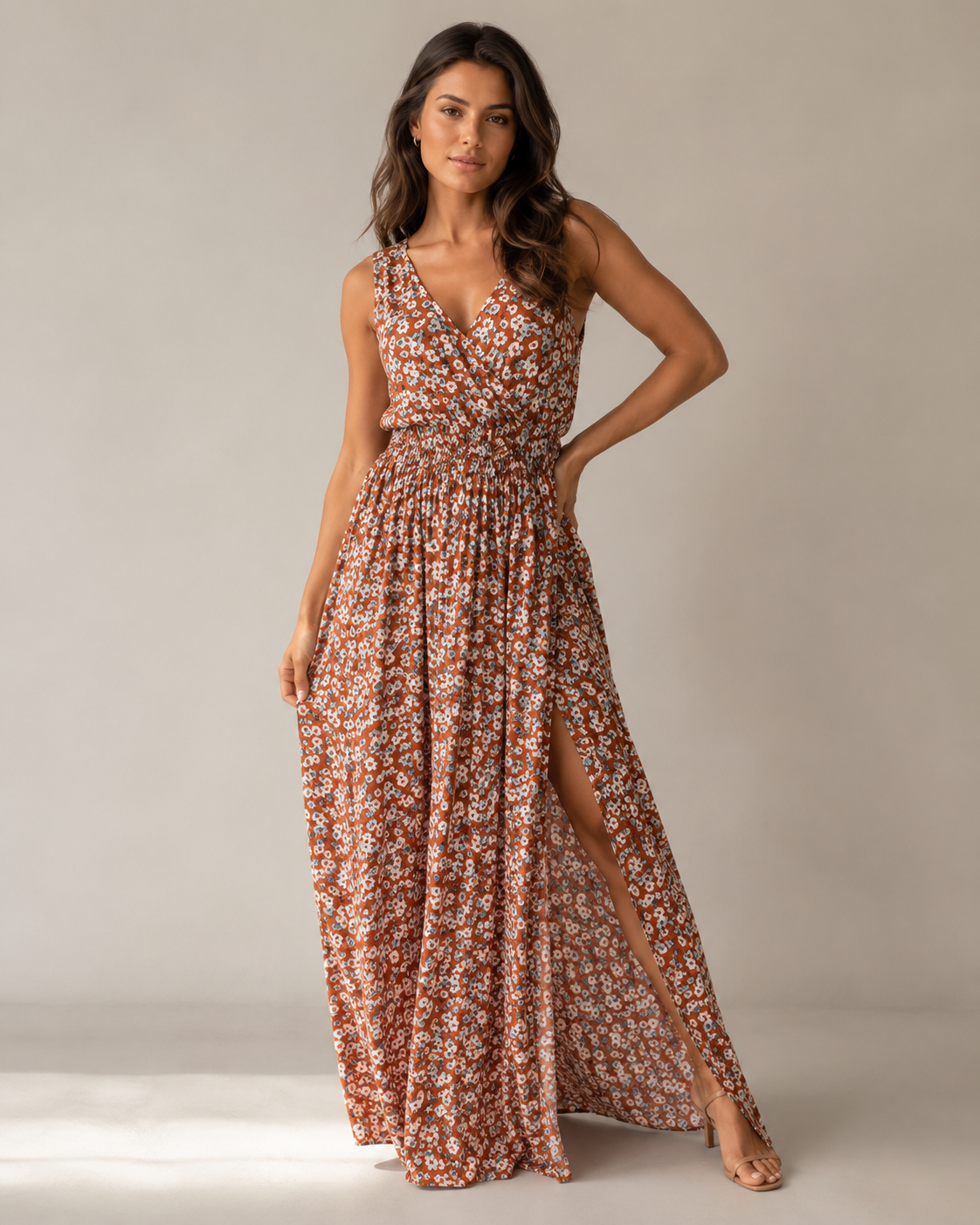 Maren - Mouwloze Maxi-jurk met Bloemenprint en Split