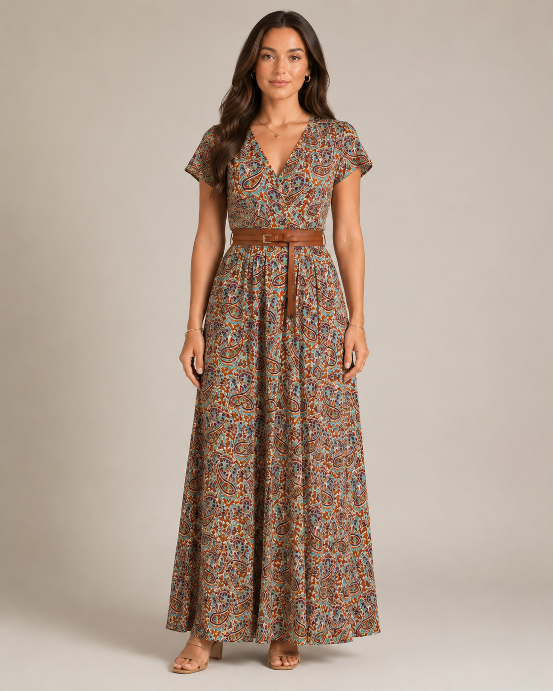 Miranda - Maxi-jurk Met Sierlijke Print En Bindriem