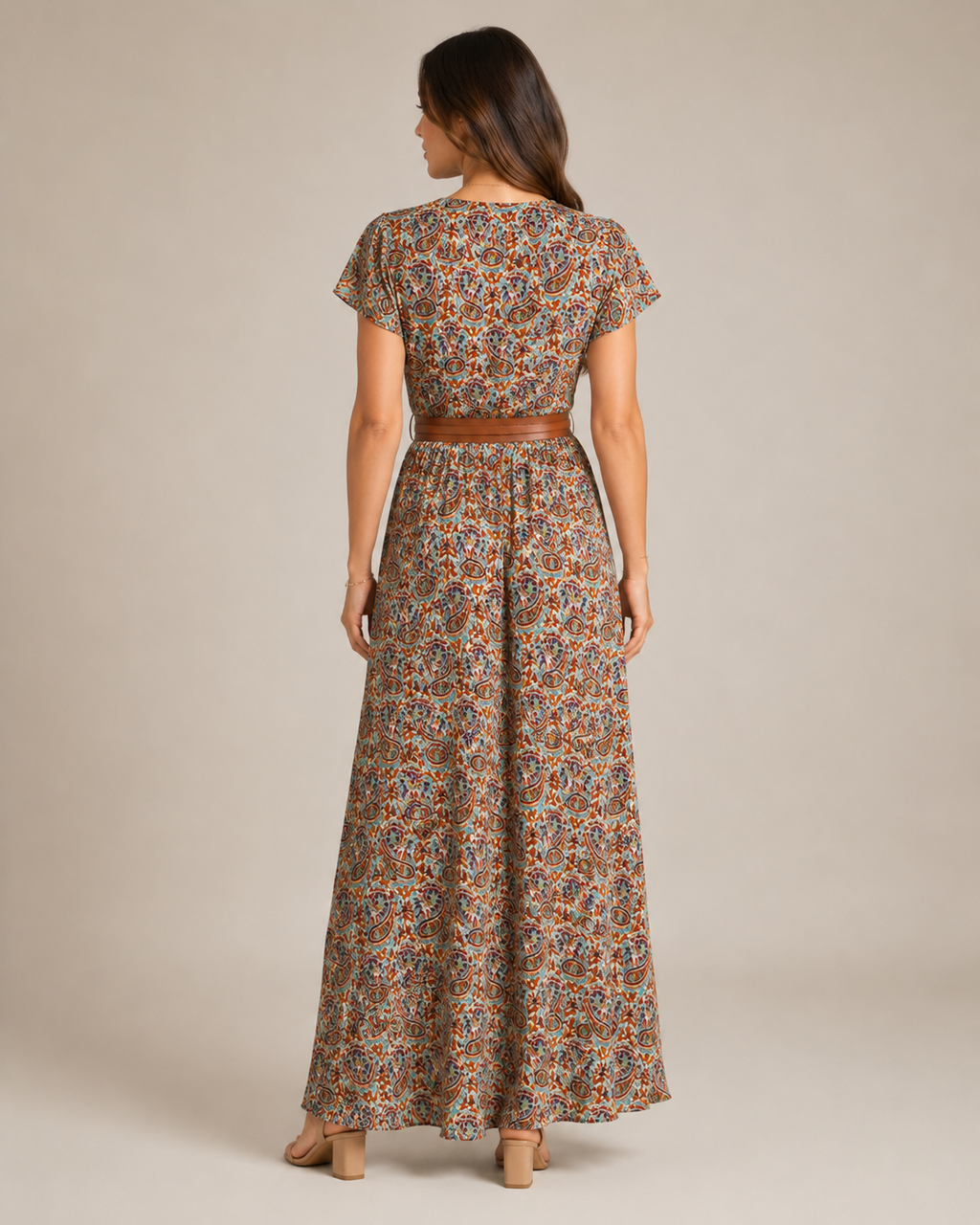 Miranda - Maxi-jurk Met Sierlijke Print En Bindriem
