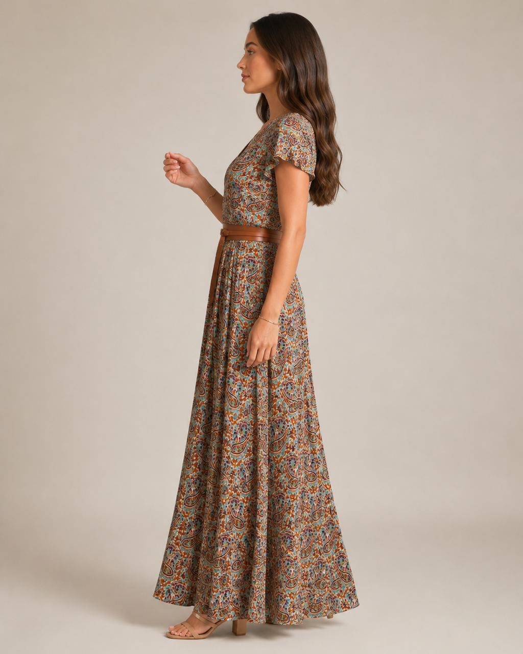 Miranda - Maxi-jurk Met Sierlijke Print En Bindriem