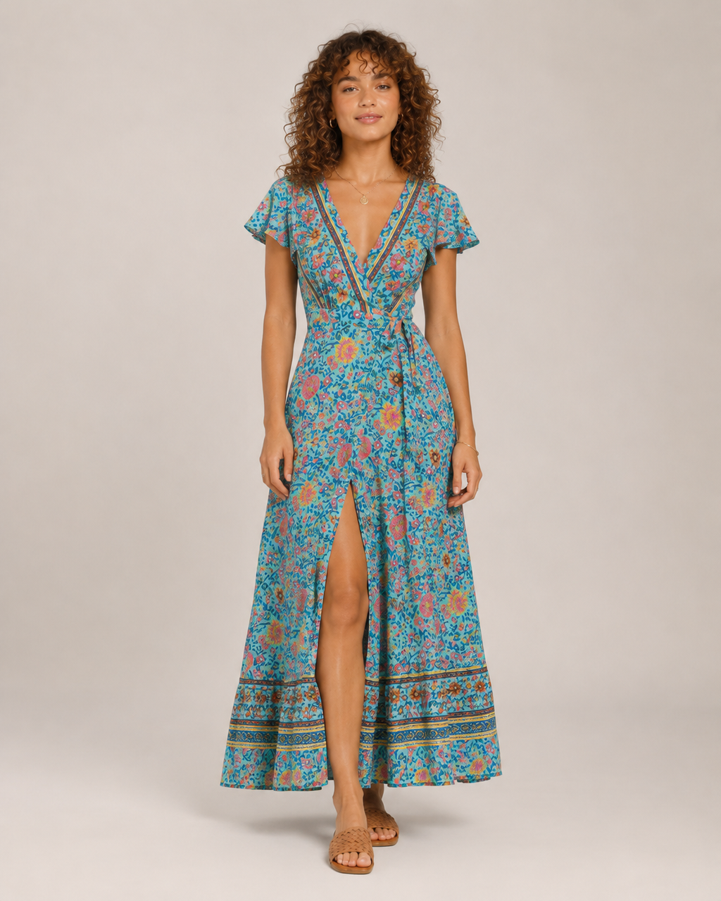 Myrna - Boho Maxi-jurk met Wikkelmodel en Hoge Split