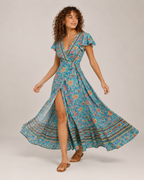 Myrna - Boho Maxi-jurk met Wikkelmodel en Hoge Split