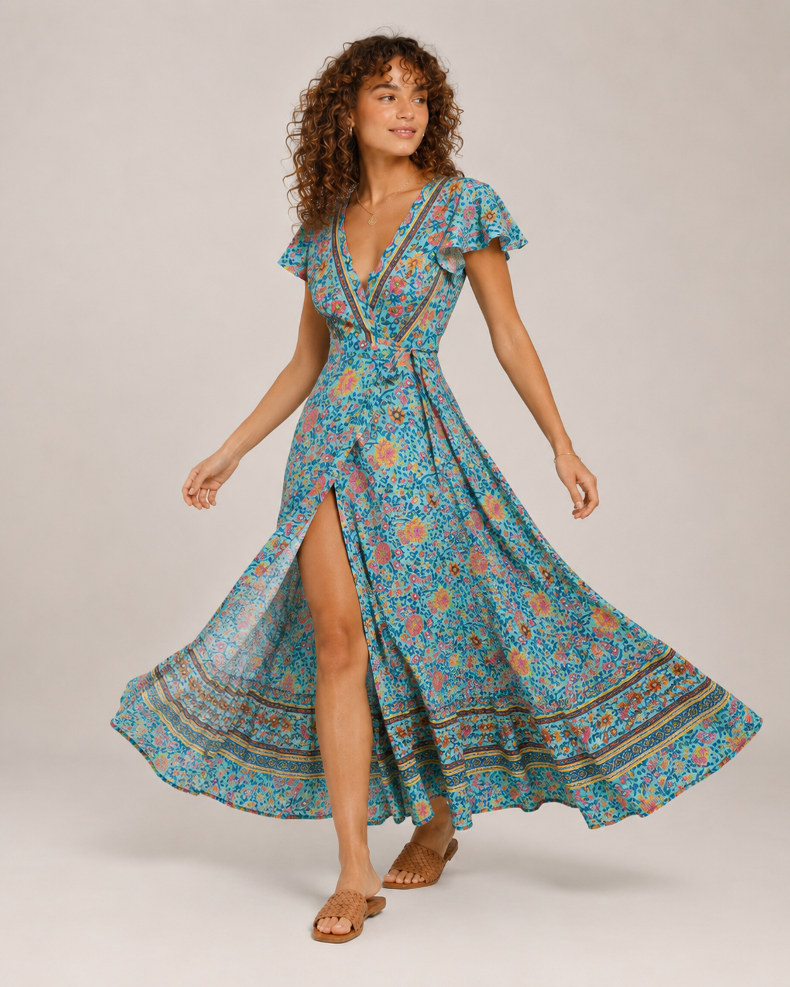 Myrna - Boho Maxi-jurk met Wikkelmodel en Hoge Split