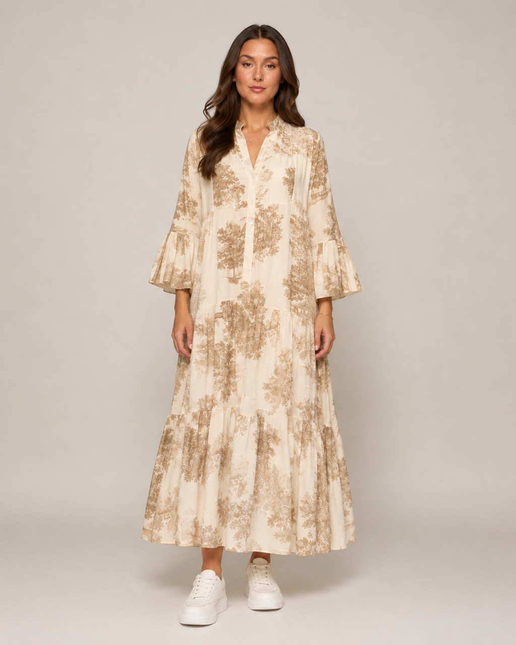 Marlinde - Maxi-jurk met Print en Knoopsluiting