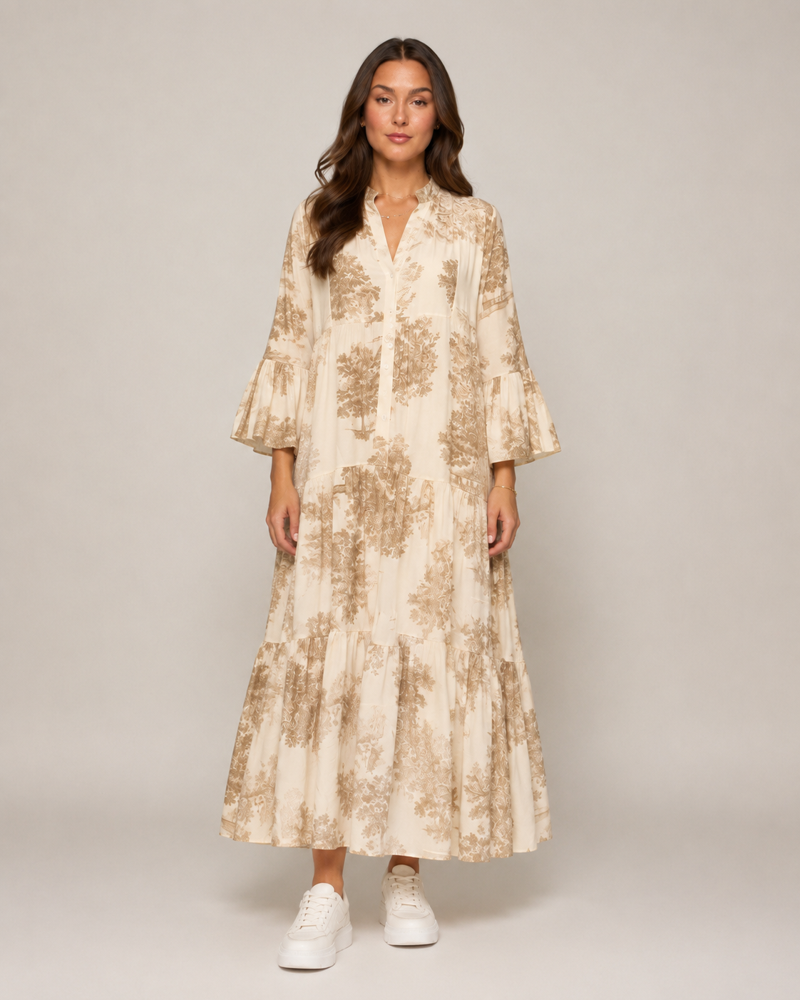Marlinde - Maxi-jurk met Print en Knoopsluiting