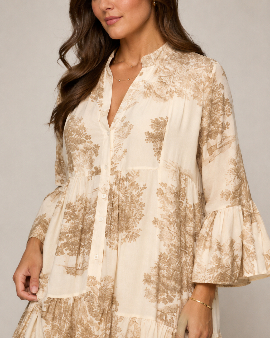 Marlinde - Maxi-jurk met Print en Knoopsluiting