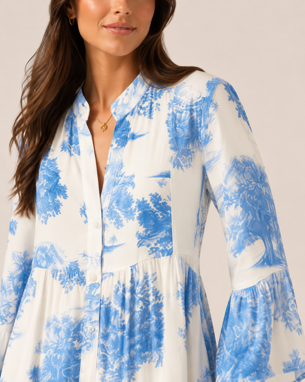 Marlinde - Maxi-jurk met Print en Knoopsluiting