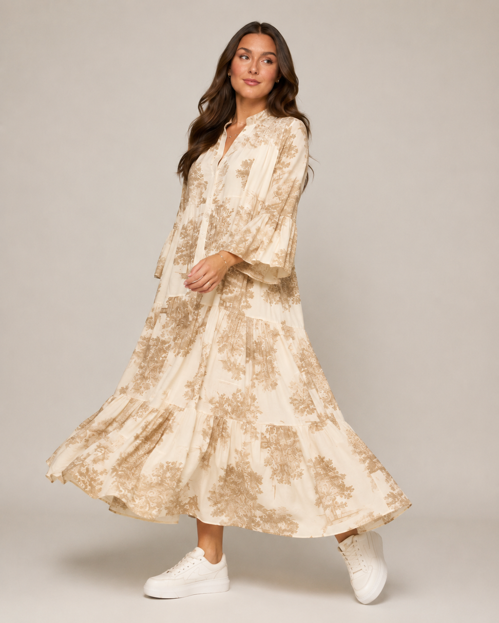 Marlinde - Maxi-jurk met Print en Knoopsluiting