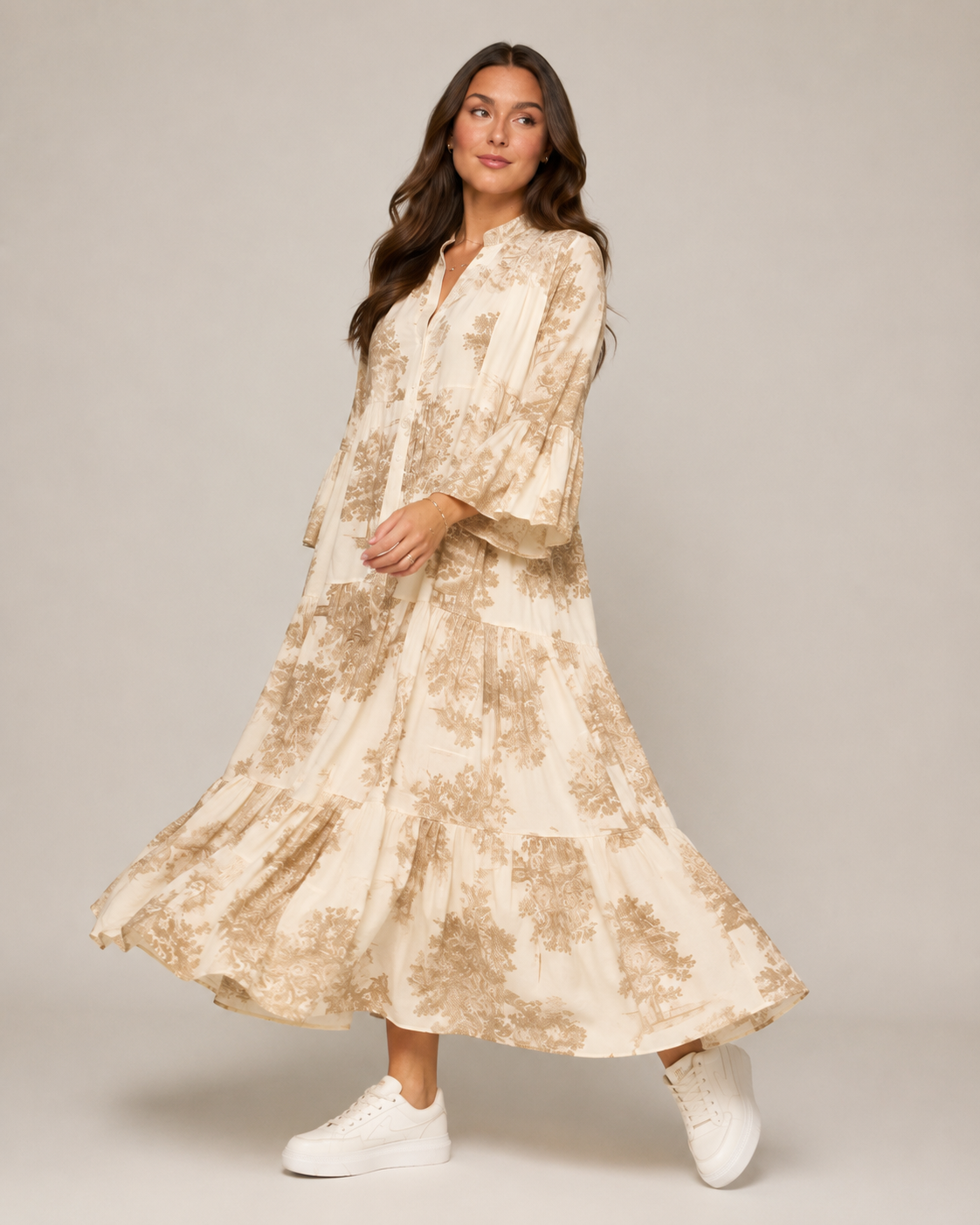 Marlinde - Maxi-jurk met Print en Knoopsluiting