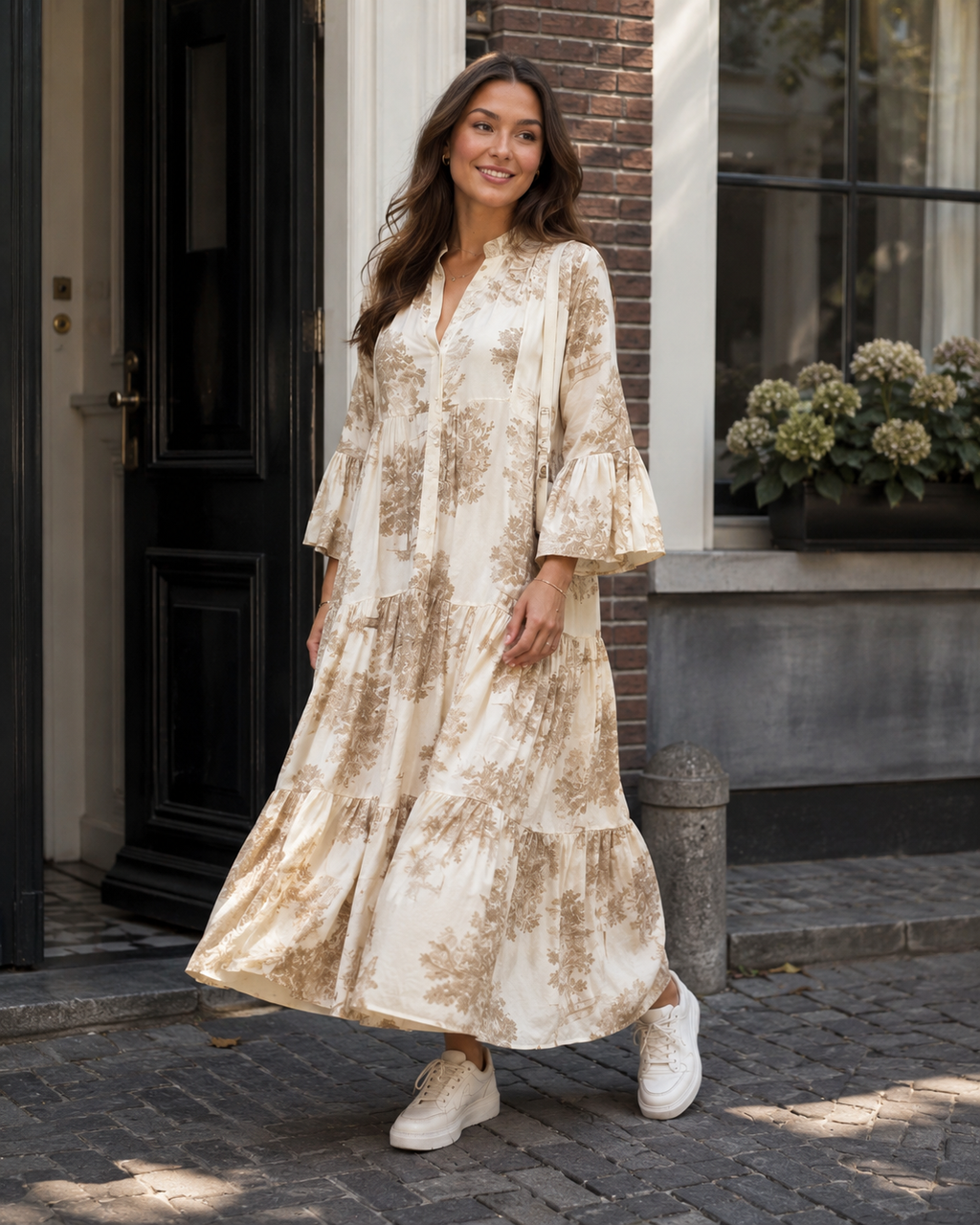 Marlinde - Maxi-jurk met Print en Knoopsluiting