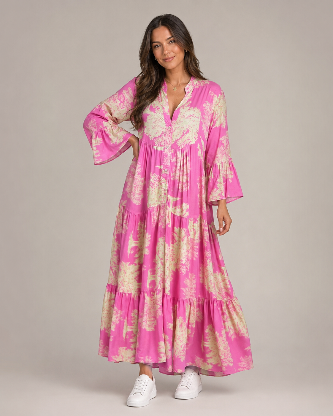Marlinde - Maxi-jurk met Print en Knoopsluiting