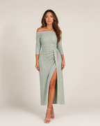 Héloane - Off-shoulder Glitterjurk Met Drapering En Hoge Split