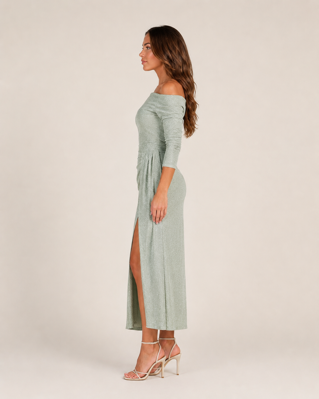 Héloane - Off-shoulder Glitterjurk Met Drapering En Hoge Split