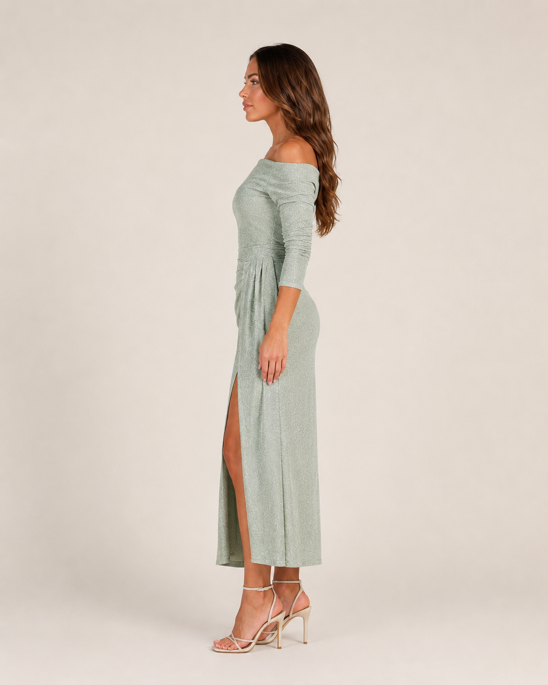 Héloane - Off-shoulder Glitterjurk Met Drapering En Hoge Split