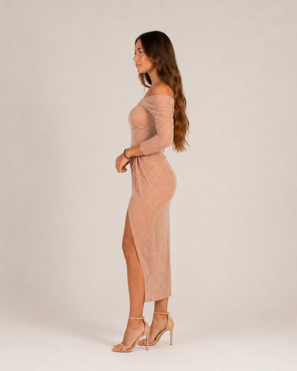 Héloane - Off-shoulder Glitterjurk Met Drapering En Hoge Split
