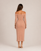 Héloane - Off-shoulder Glitterjurk Met Drapering En Hoge Split