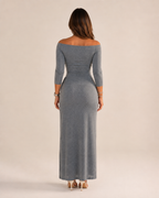 Héloane - Off-shoulder Glitterjurk Met Drapering En Hoge Split