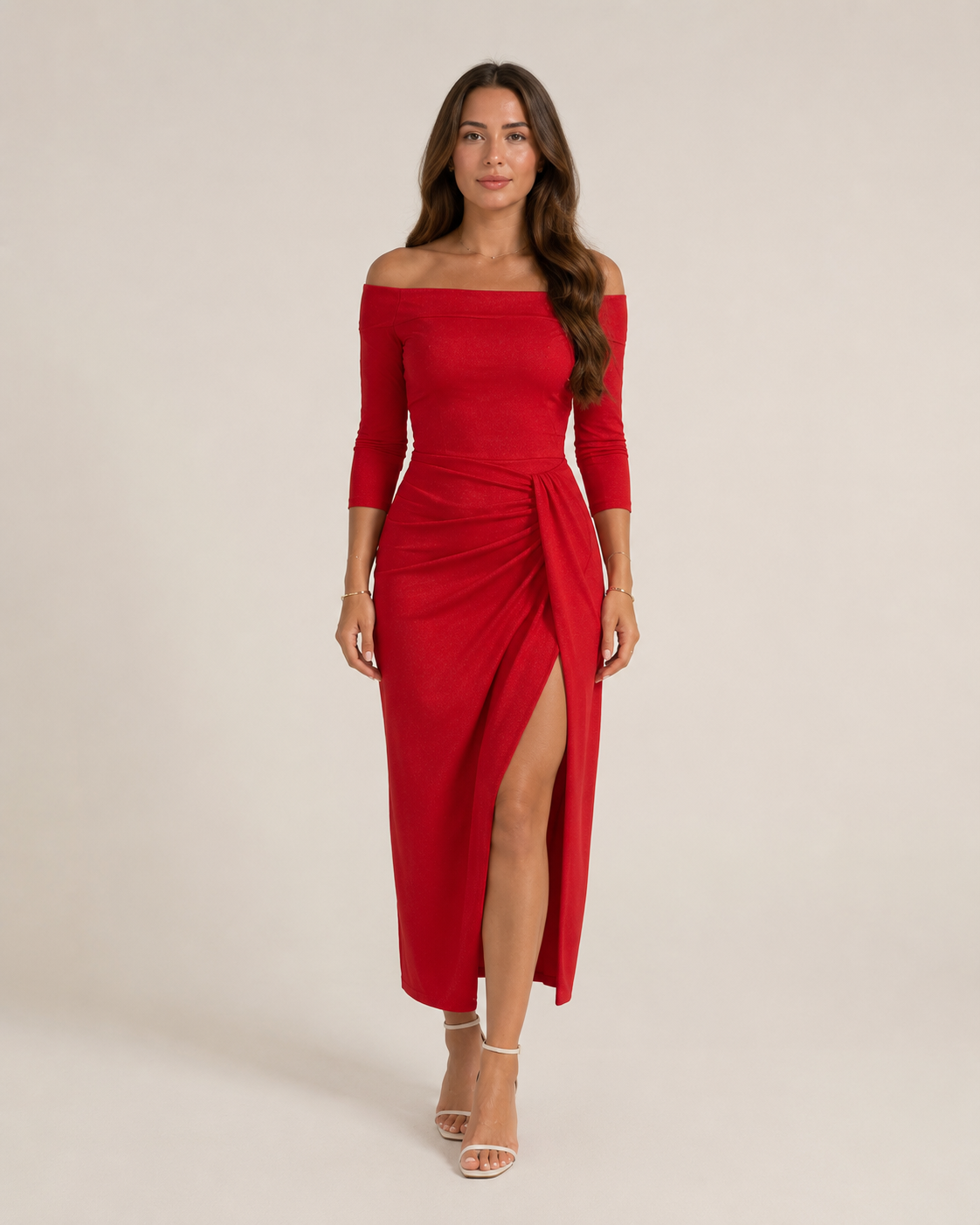 Héloane - Off-shoulder Glitterjurk Met Drapering En Hoge Split