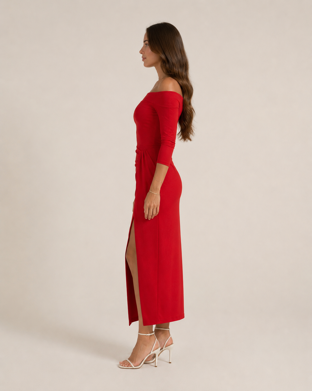Héloane - Off-shoulder Glitterjurk Met Drapering En Hoge Split
