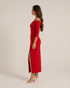 Héloane - Off-shoulder Glitterjurk Met Drapering En Hoge Split