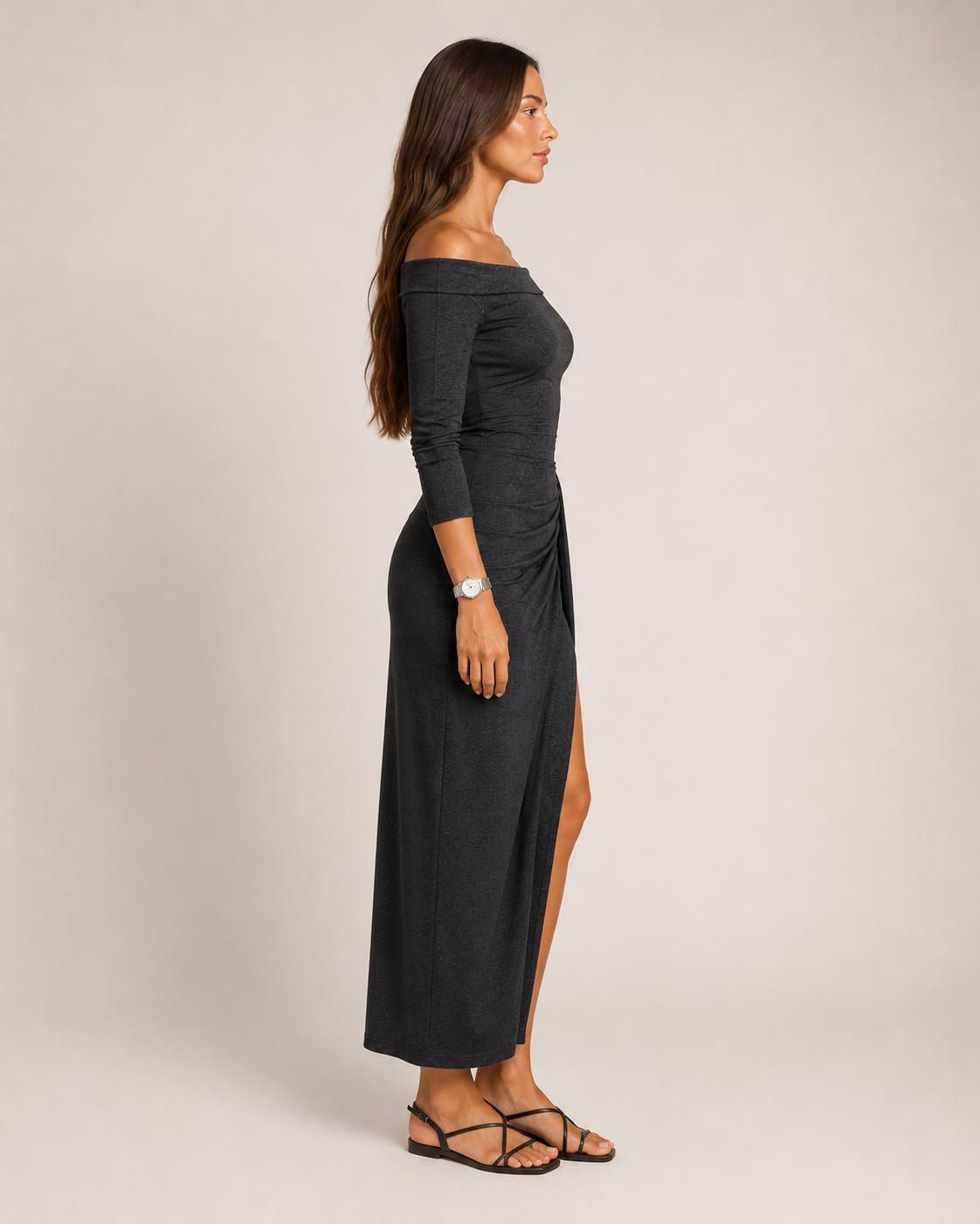 Héloane - Off-shoulder Glitterjurk Met Drapering En Hoge Split