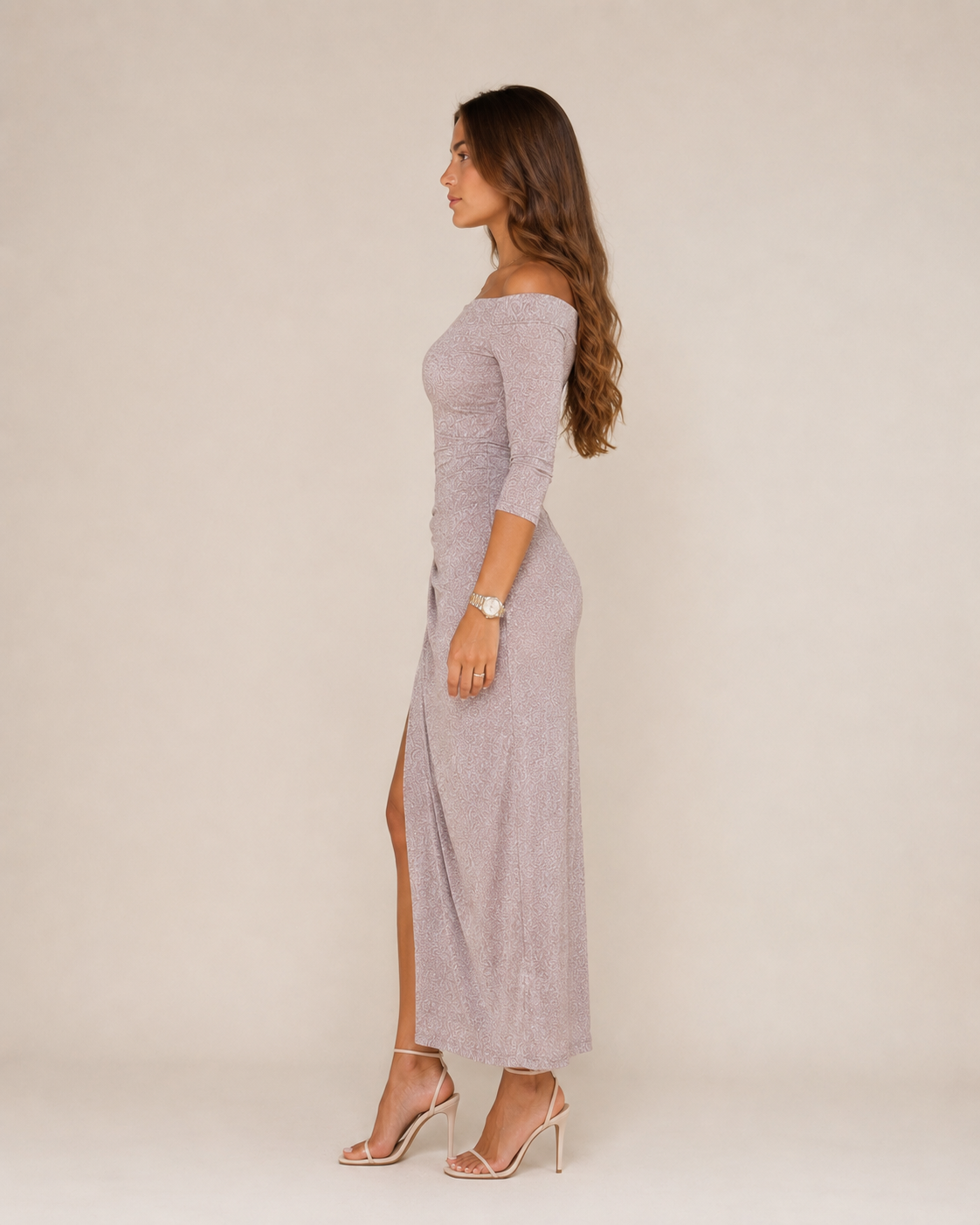 Héloane - Off-shoulder Glitterjurk Met Drapering En Hoge Split