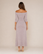Héloane - Off-shoulder Glitterjurk Met Drapering En Hoge Split