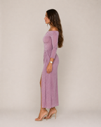 Héloane - Off-shoulder Glitterjurk Met Drapering En Hoge Split