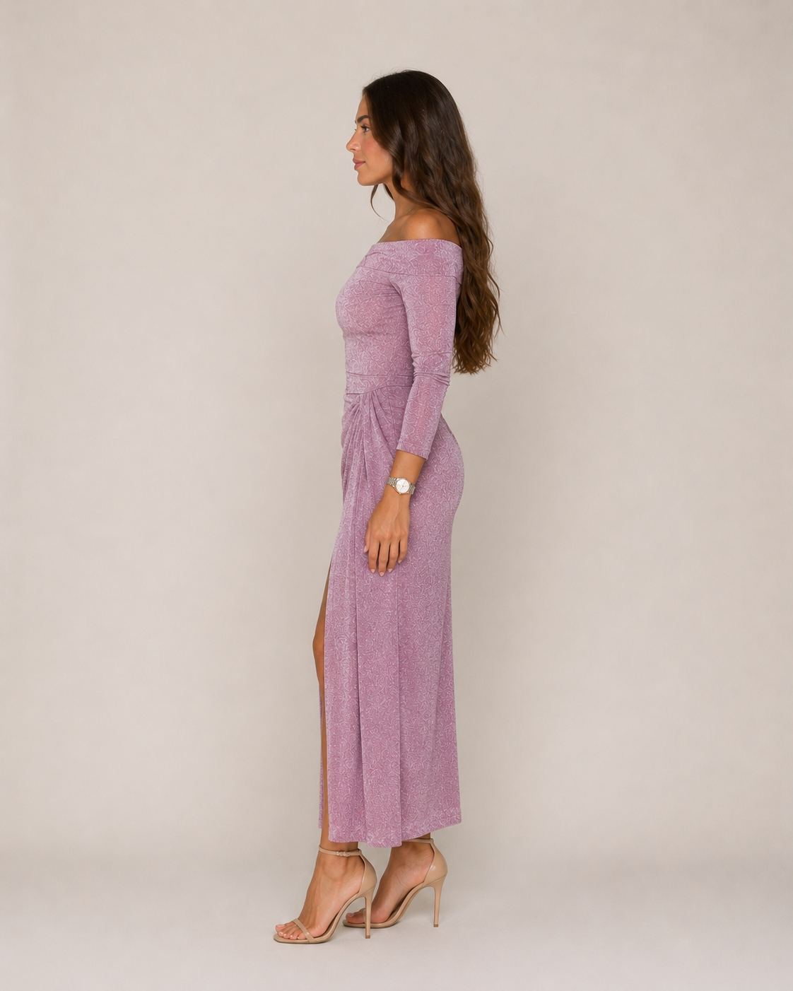Héloane - Off-shoulder Glitterjurk Met Drapering En Hoge Split