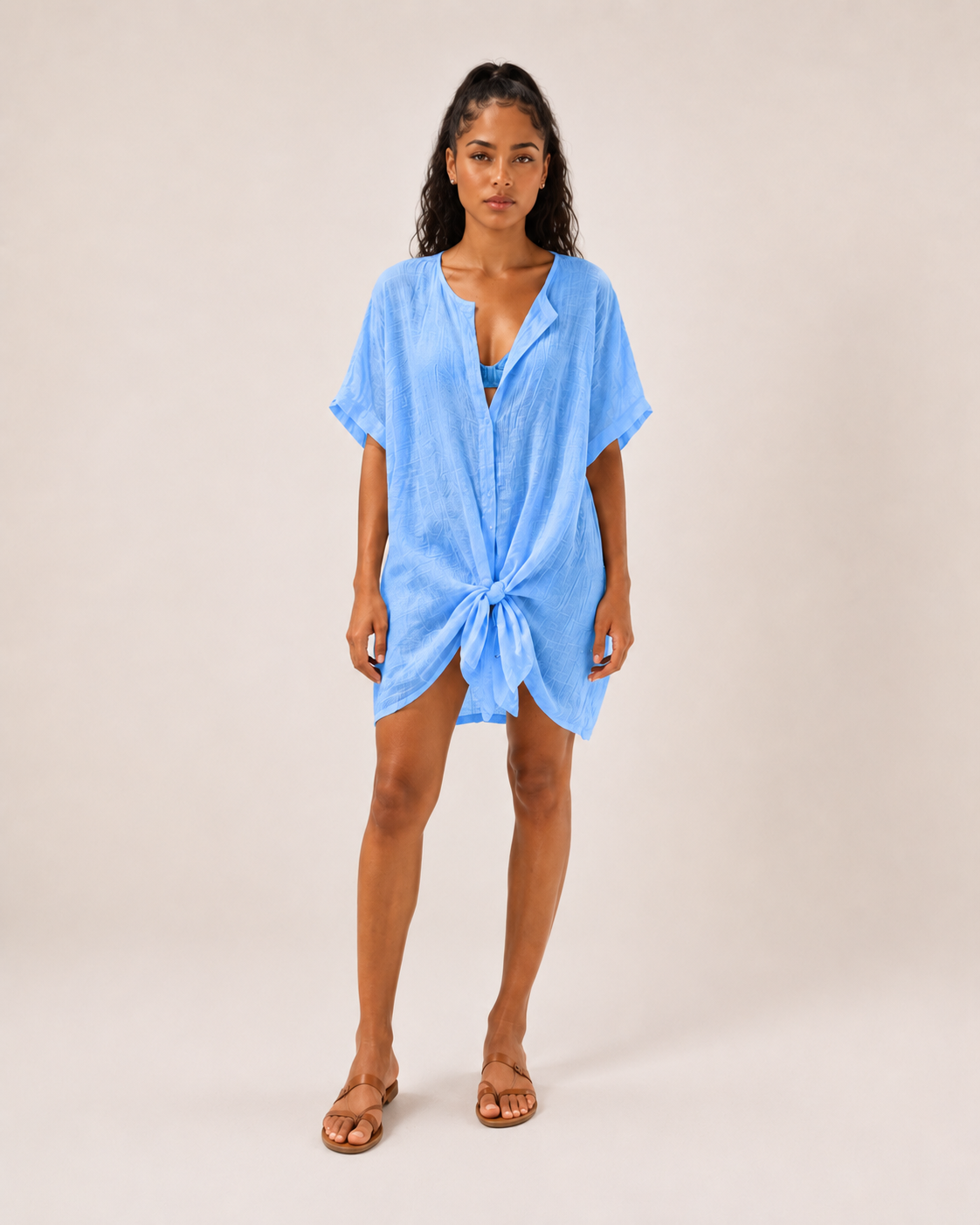Heloïse - Dames Strandjurk Met Knoopsluiting En Korte Mouwen