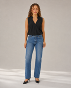 Nienke - Mouwloze Blouse met V-hals en Overslagdetail
