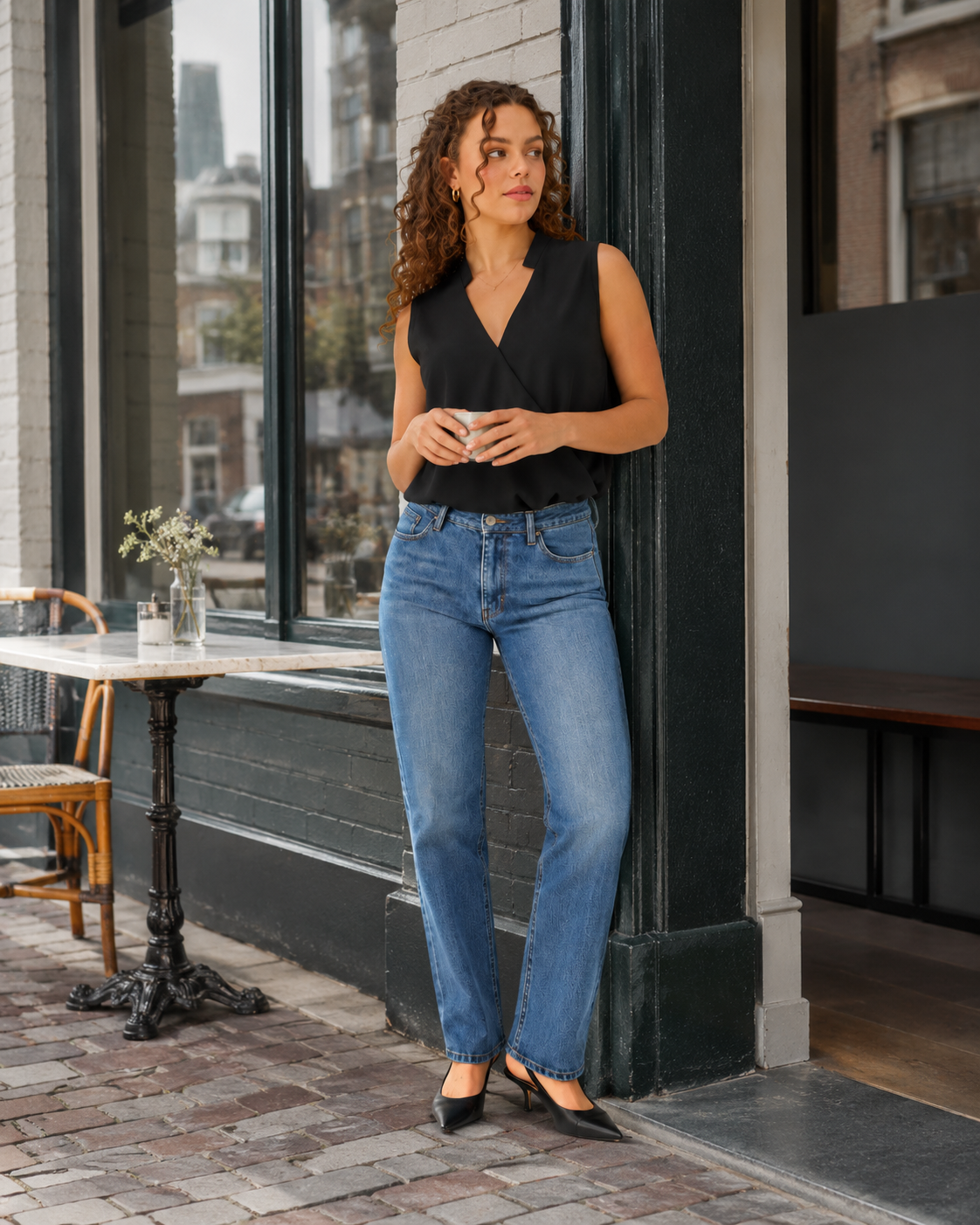 Nienke - Mouwloze Blouse met V-hals en Overslagdetail